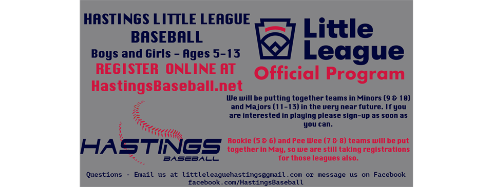 2023 Hastings Little League Baseball Registration - NOW OPEN