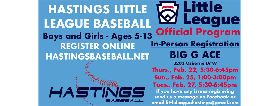 Hastings Little League Baseball Registration - Now Open